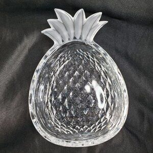 Vintage Mikasa crystal pineapple shaped trinket Candy dish frosted glass leaf
